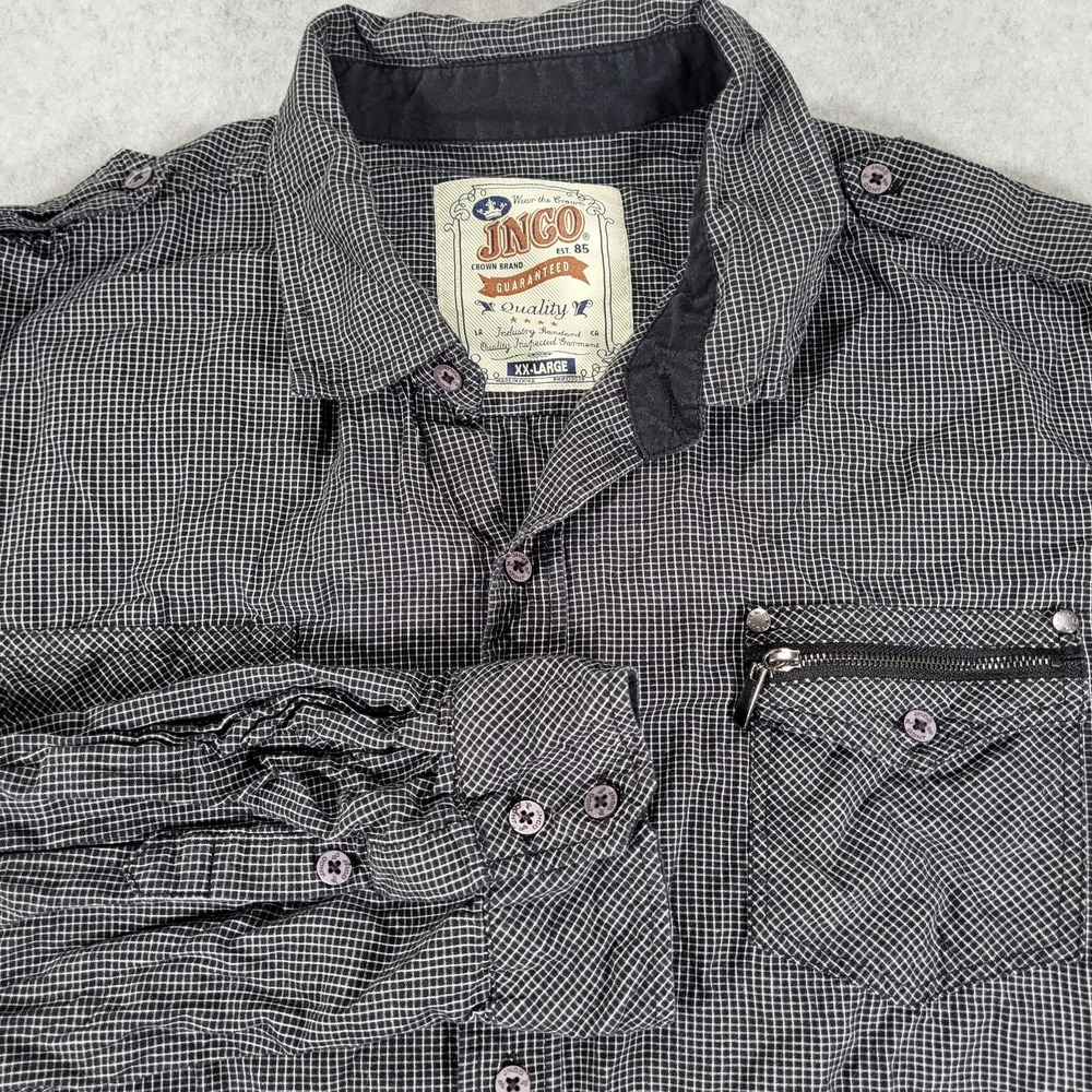 JNCO Long Sleeve Button Up Shirt Mens XXL‎ Black White Check